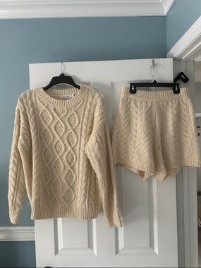 Ivory cable sweater and short set